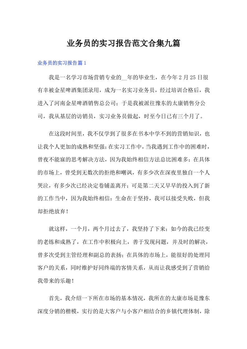 业务员的实习报告范文合集九篇