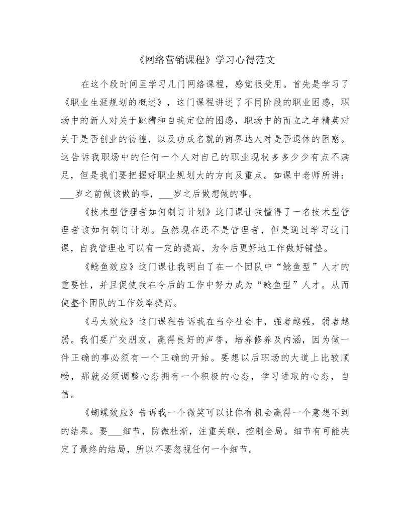 《网络营销课程》学习心得范文