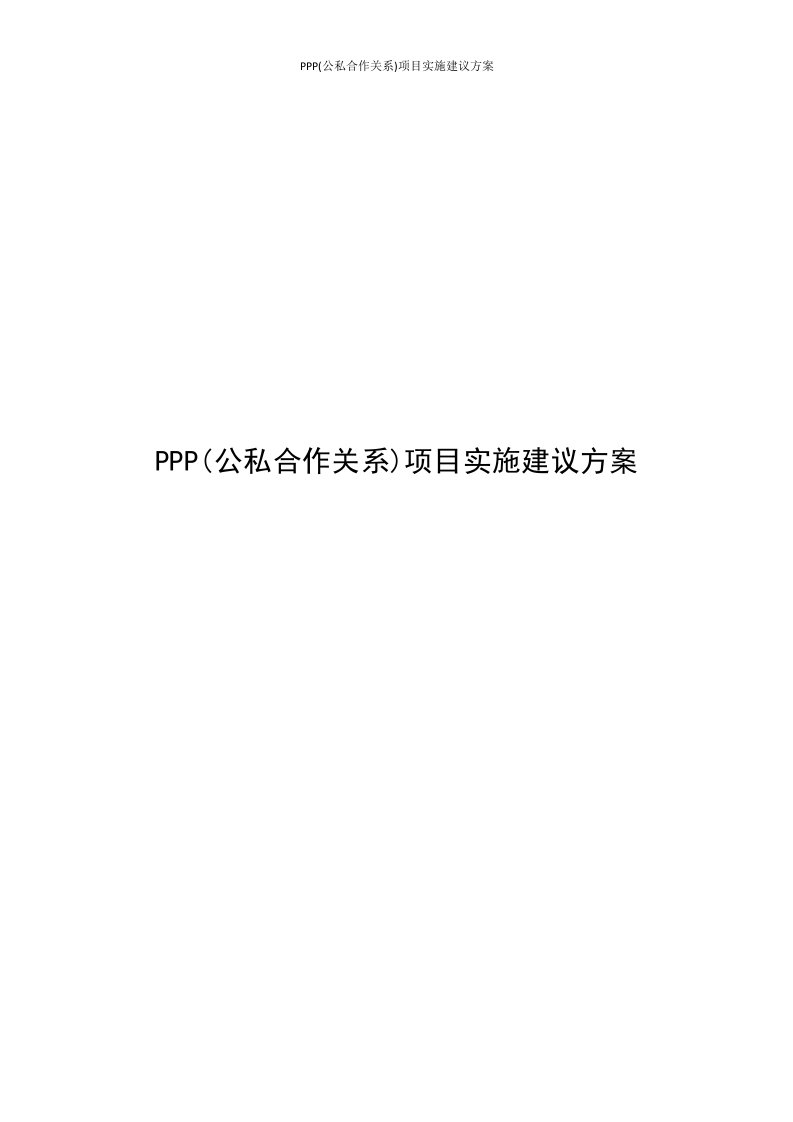 PPP(公私合作关系)项目实施建议方案