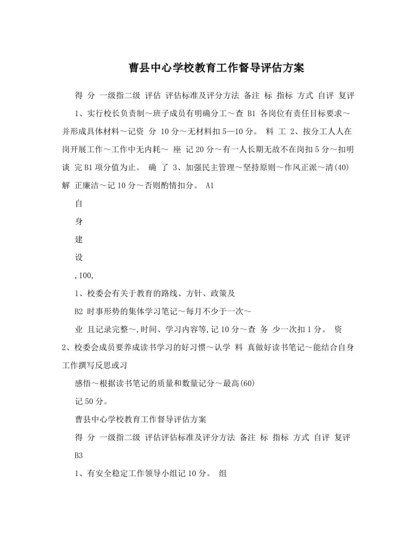 jvyAAA曹县中心学校教育工作督导评估方案