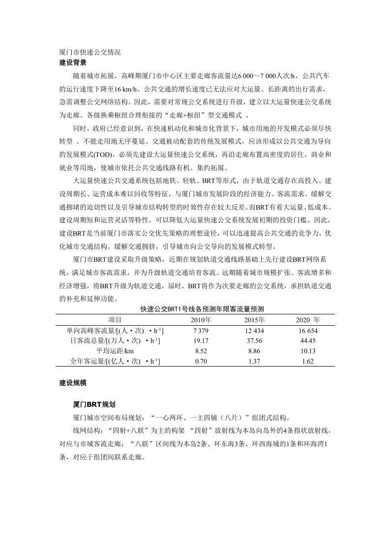 厦门BRT规划建设预留轨道交通分析报告