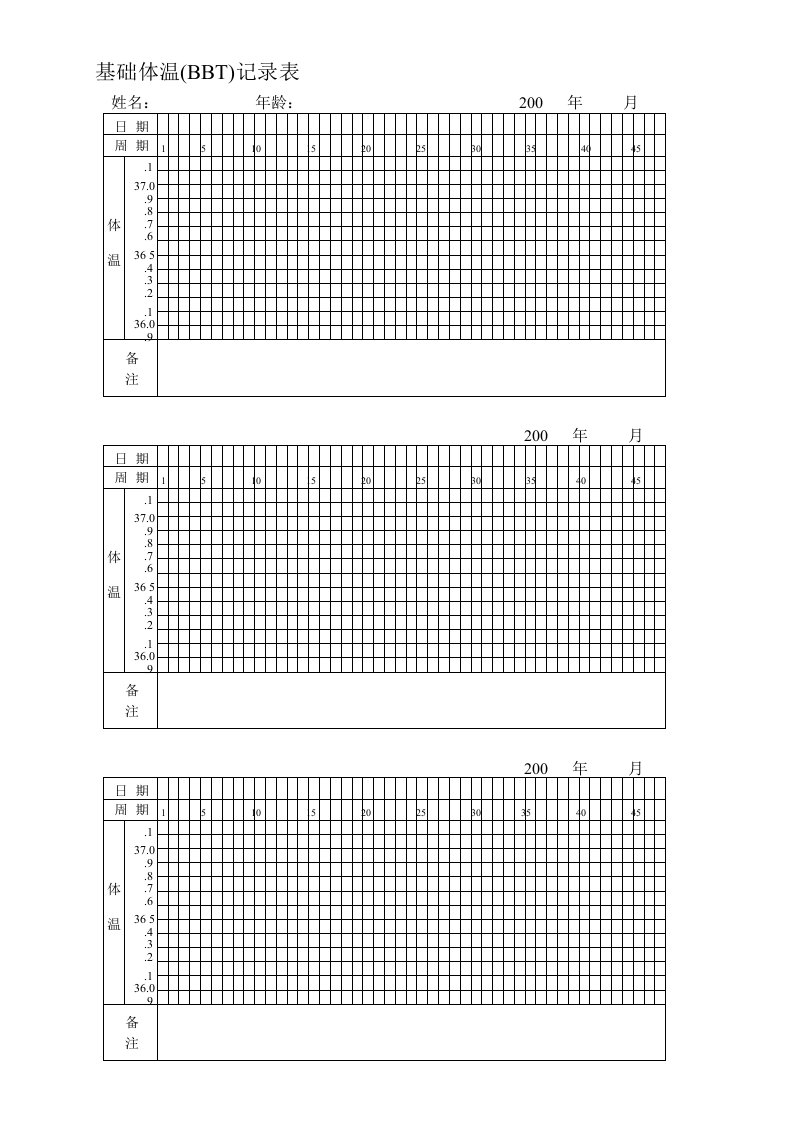 基础体温记录表电子版