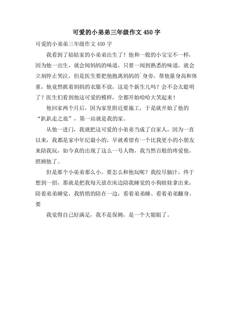 可爱的小弟弟三年级作文450字