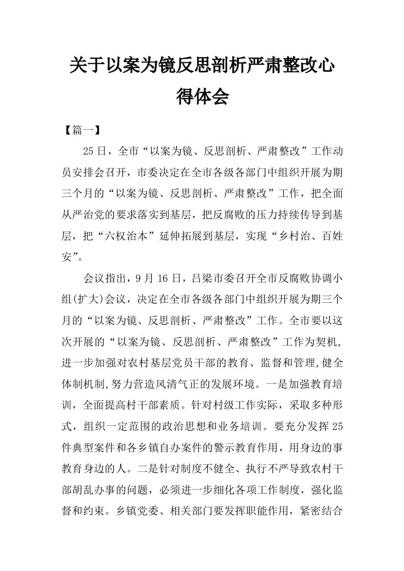 关于以案为镜反思剖析严肃整改心得体会