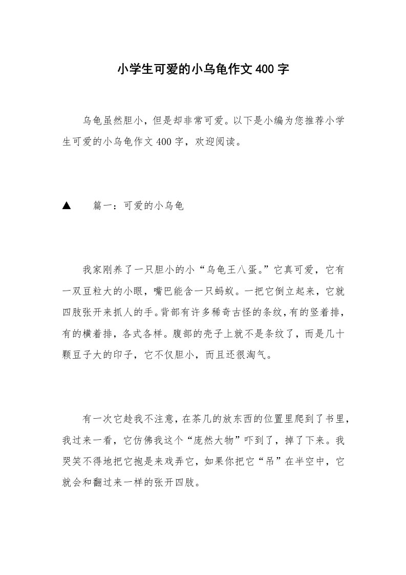 小学生可爱的小乌龟作文400字