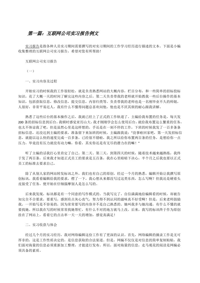 互联网公司实习报告例文[修改版]