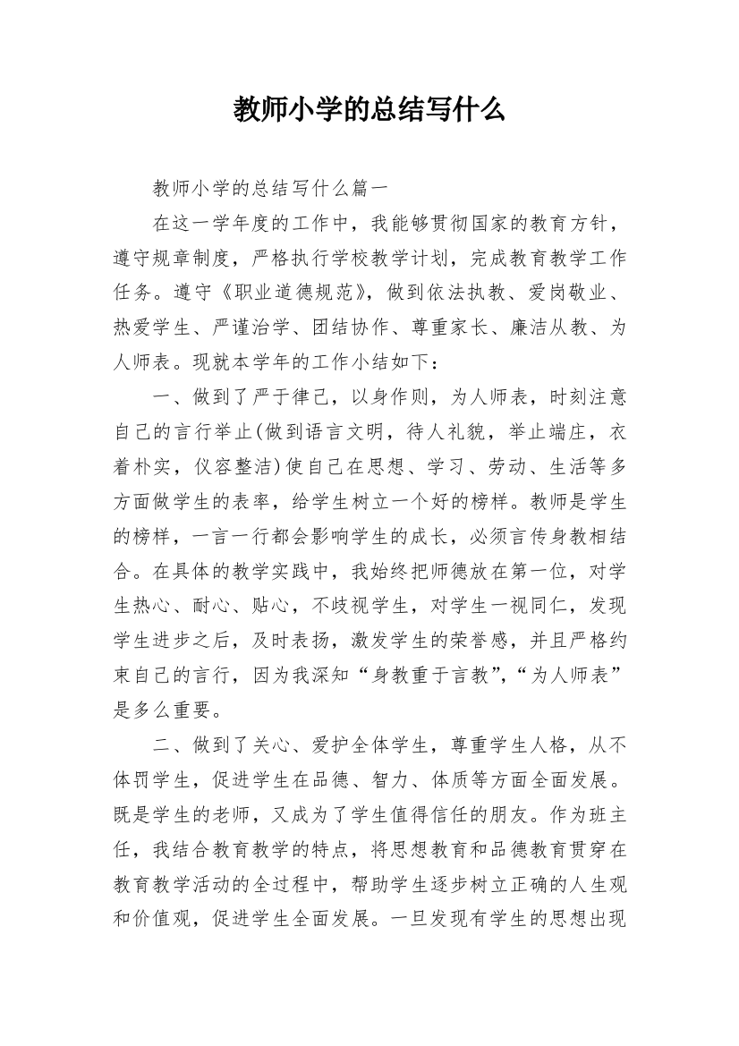 教师小学的总结写什么