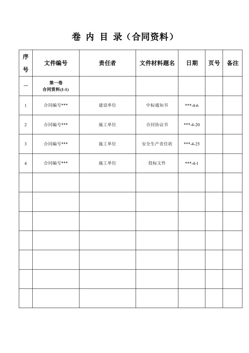 水利工程卷内目录