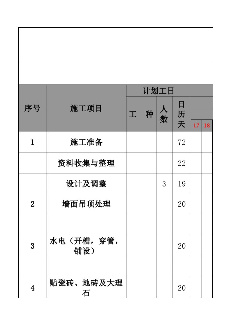 装饰工程施工进度表范本