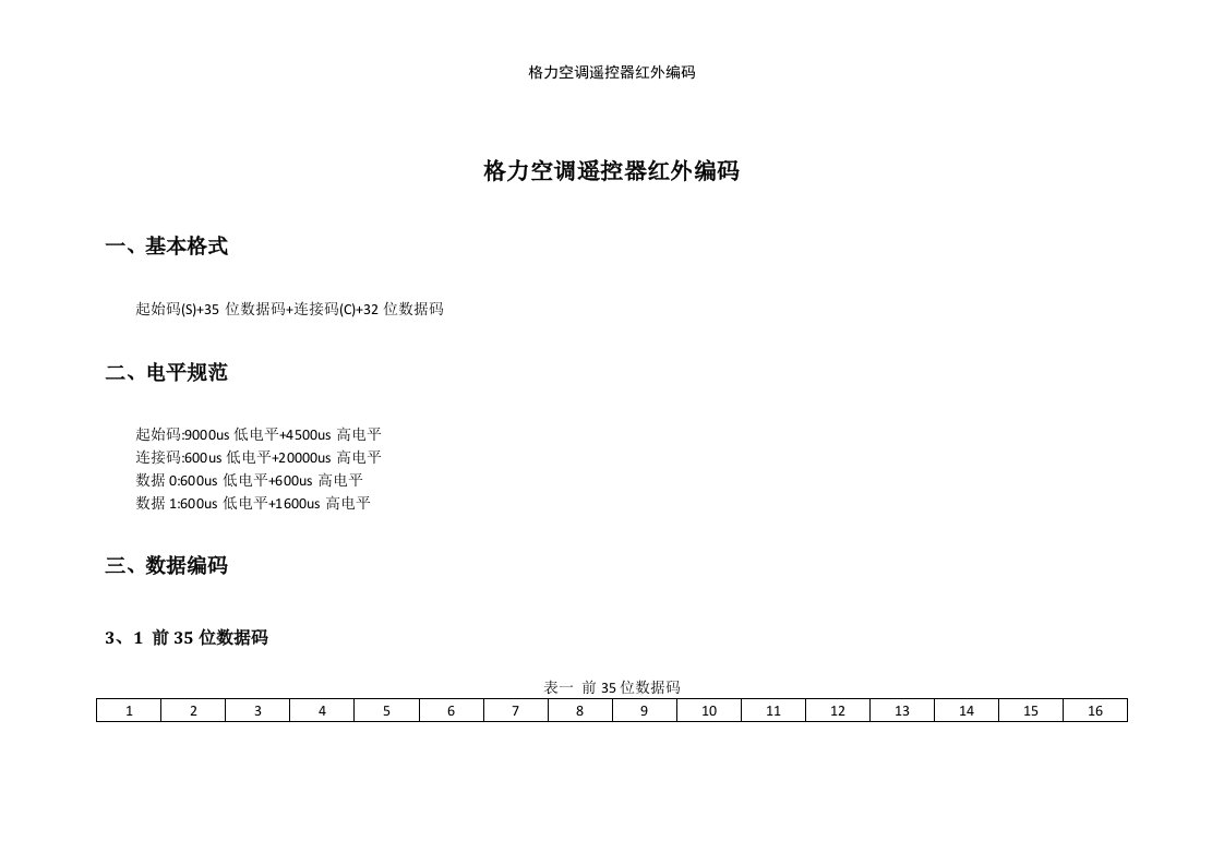 格力空调遥控器红外编码