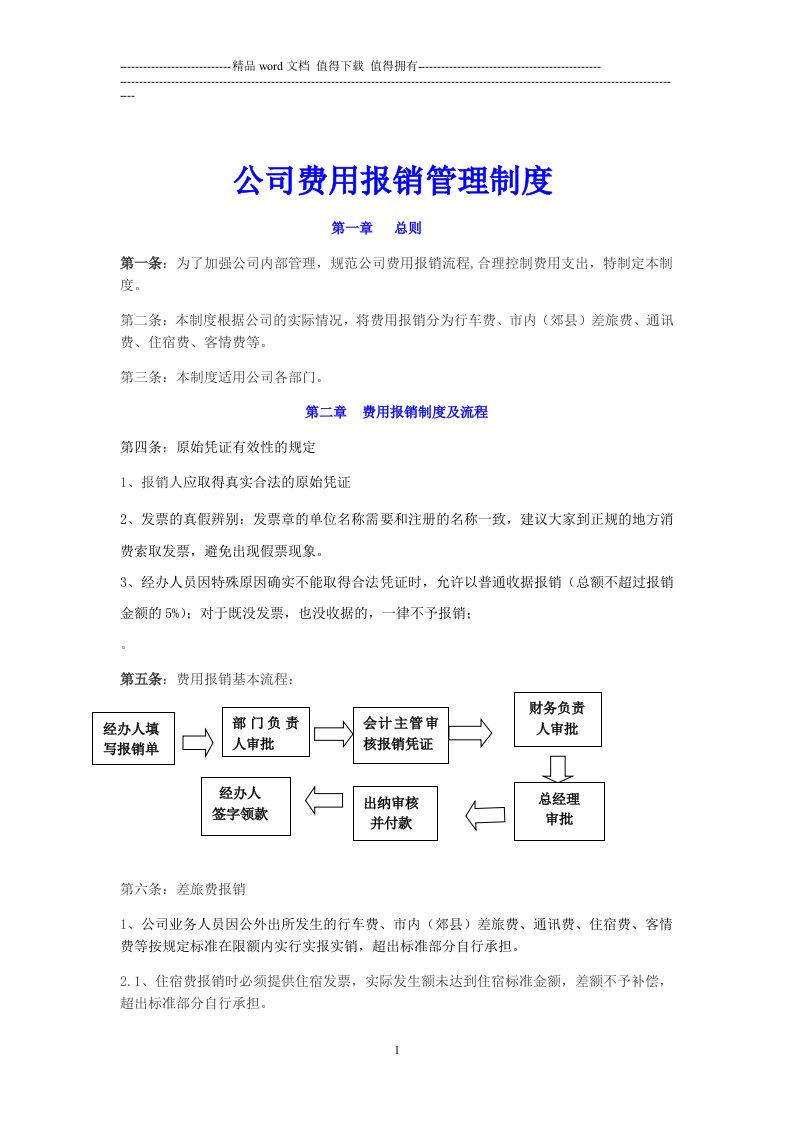 公司费用报销管理制度doc