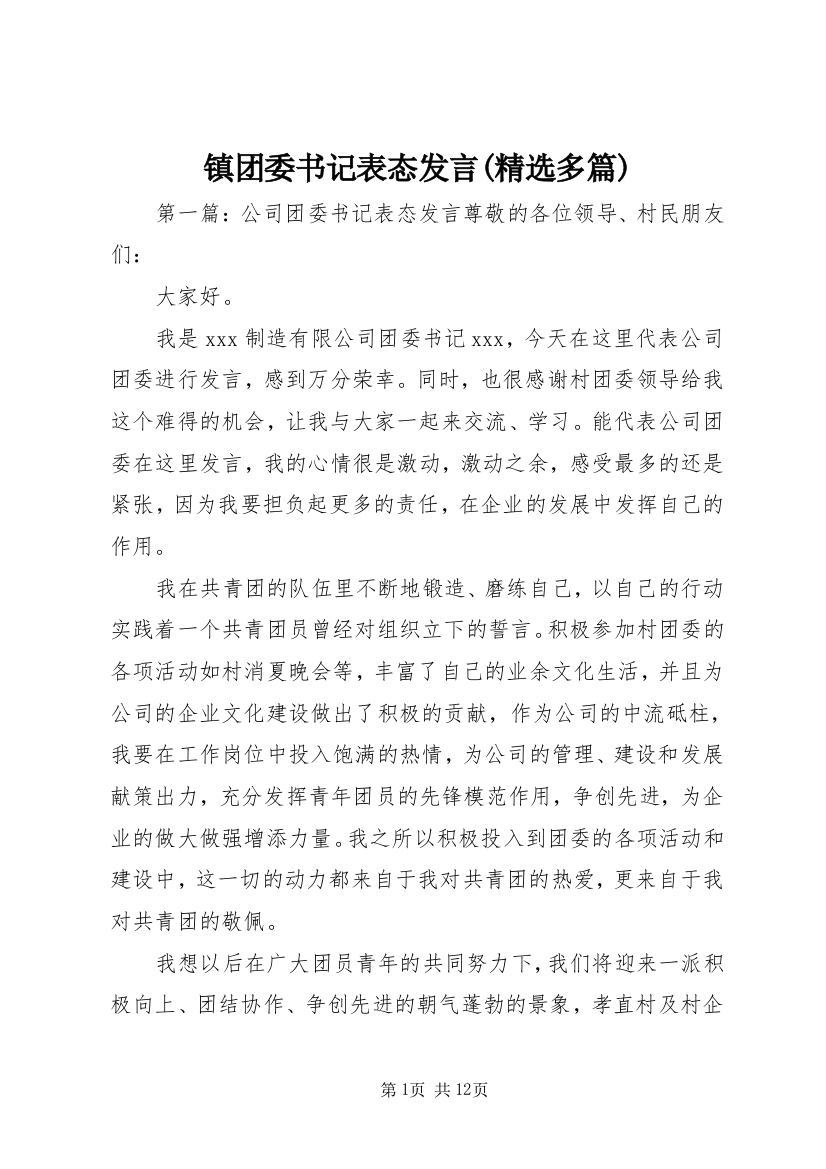 镇团委书记表态发言(精选多篇)_1