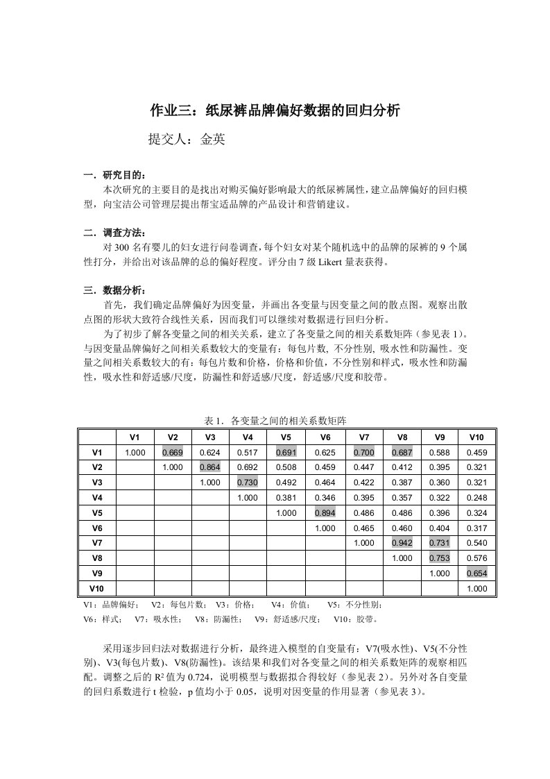 品牌管理-作业三纸尿裤品牌偏好数据的回归分析