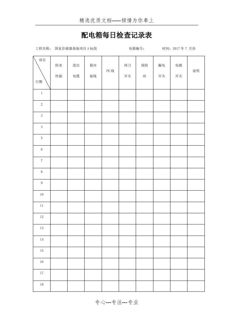 配电箱每日检查记录表(共2页)