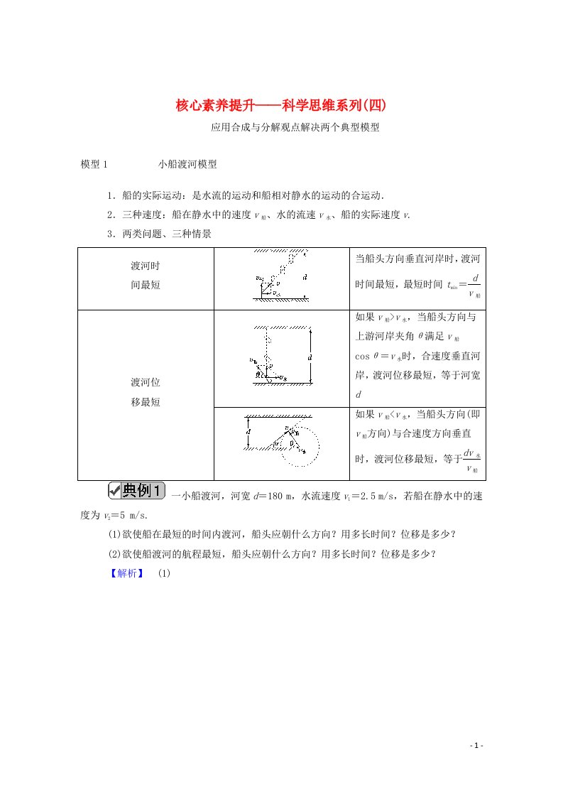 2021高考物理一轮复习第四单元曲线运动万有引力与航天核心素养提升__科学思维系列四学案新人教版