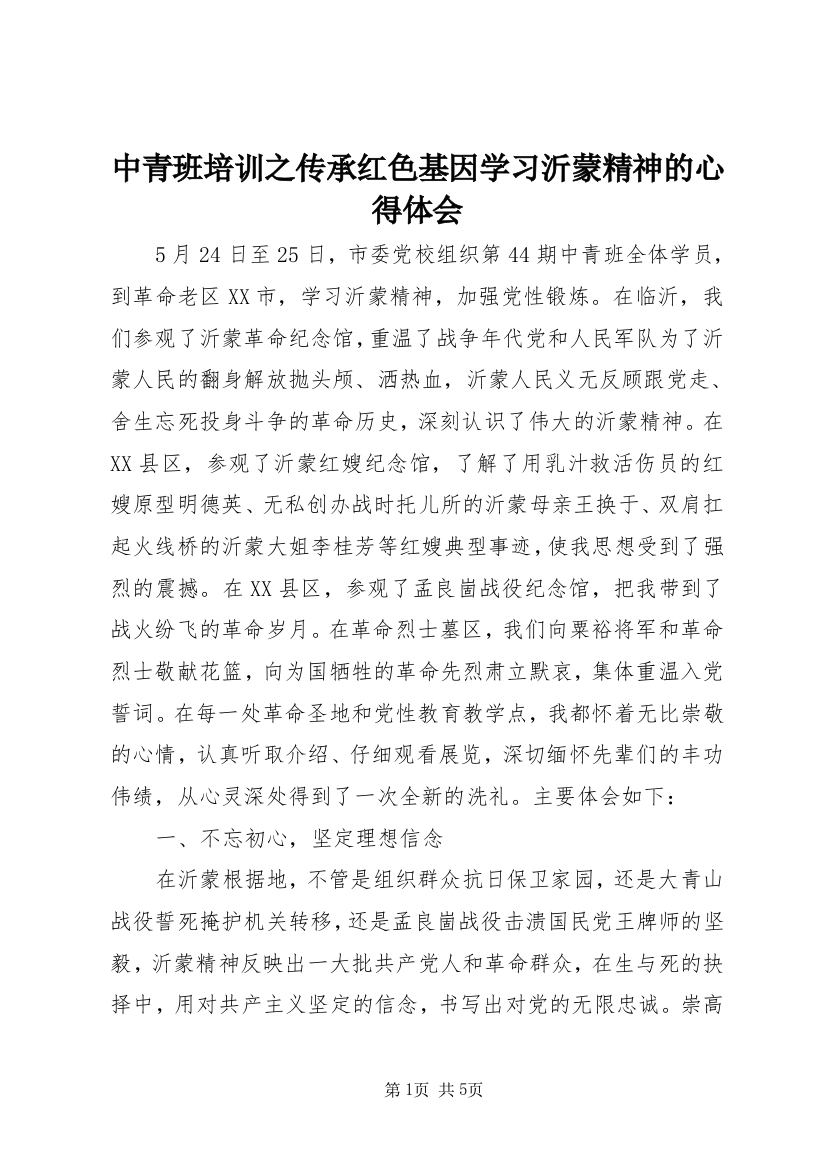 中青班培训之传承红色基因学习沂蒙精神的心得体会