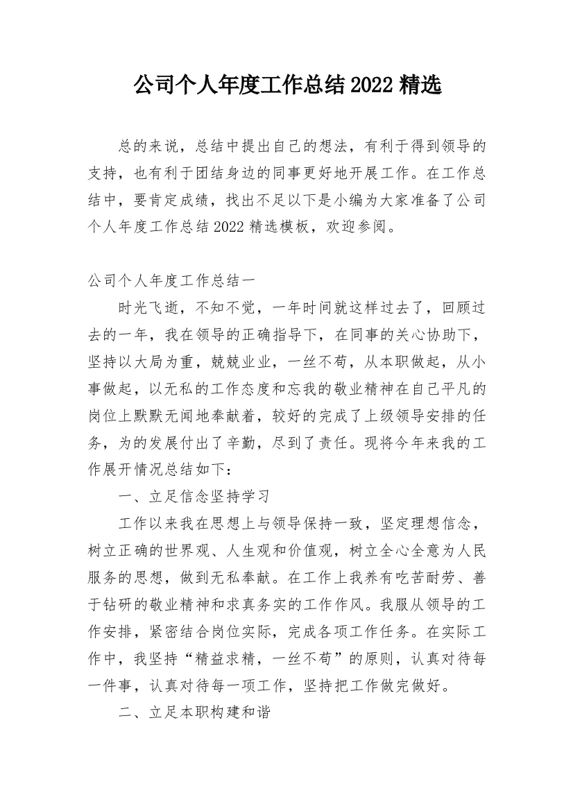 公司个人年度工作总结2022精选