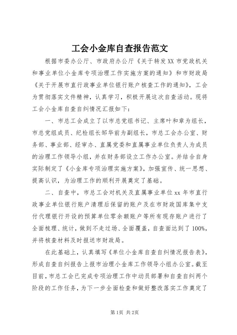 工会小金库自查报告范文