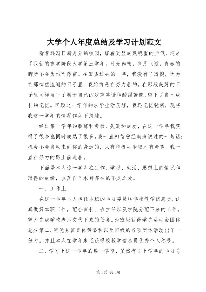 大学个人年度总结及学习计划范文