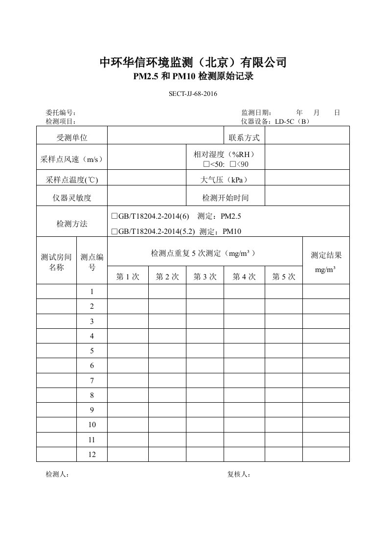 PM25检测记录表