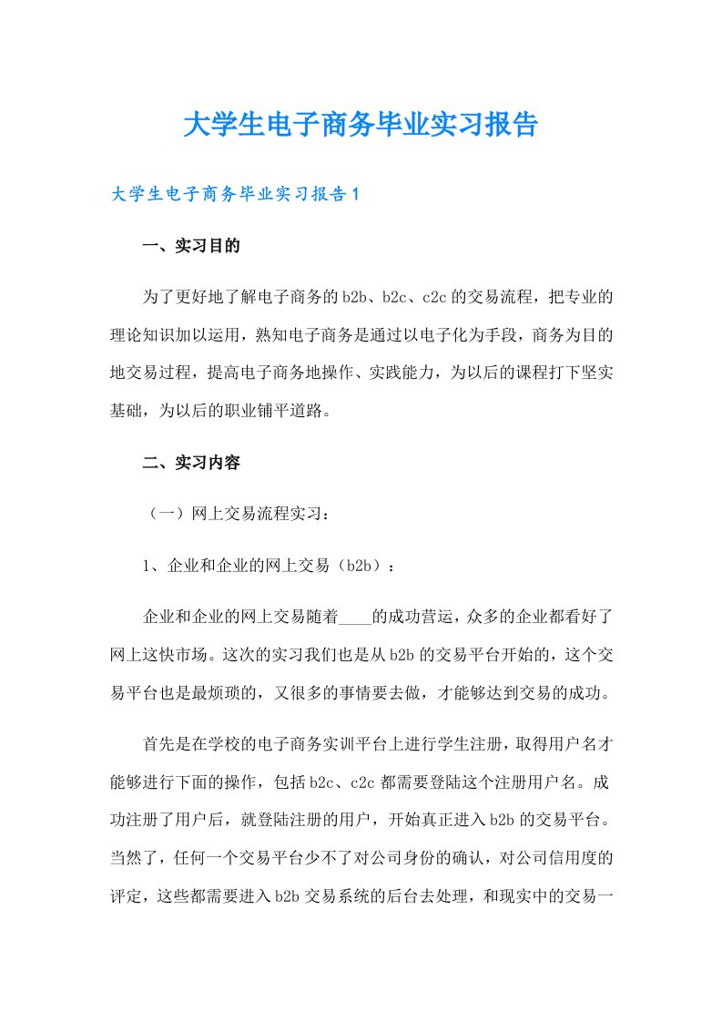 大学生电子商务毕业实习报告