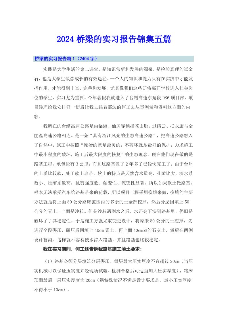 2024桥梁的实习报告锦集五篇