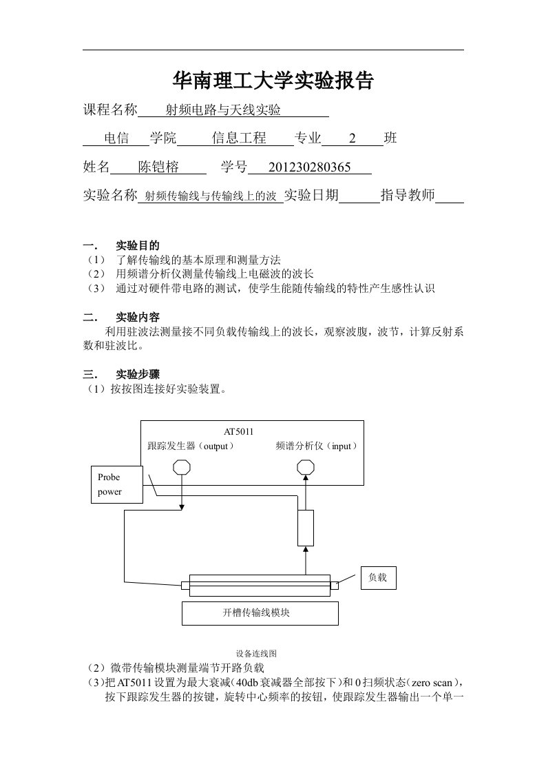 实验报告模版5（射频传输线和传输线上的波）