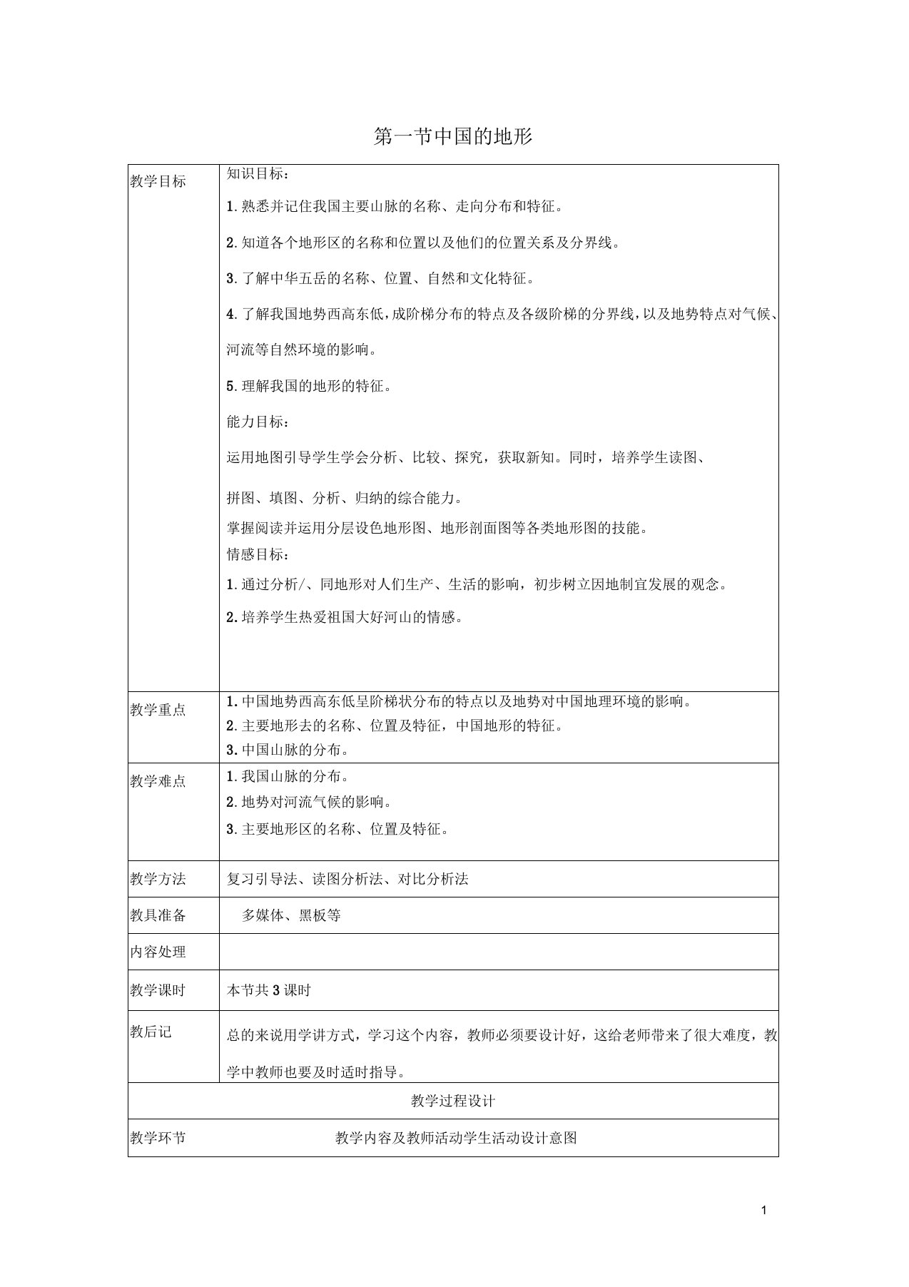 江苏省徐州市中小学教学研究室八年级地理上册2.1中国的地形教案4(新版)湘教版讲义