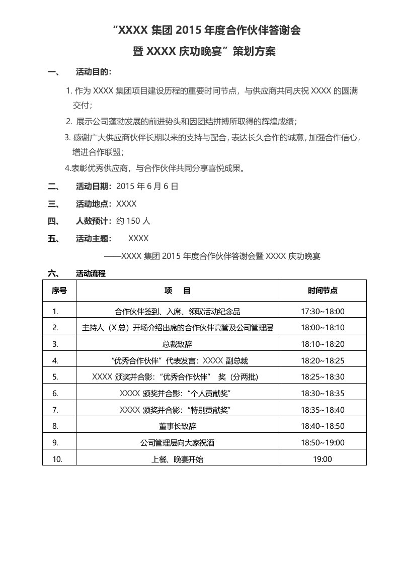 合作伙伴答谢晚宴策划方案