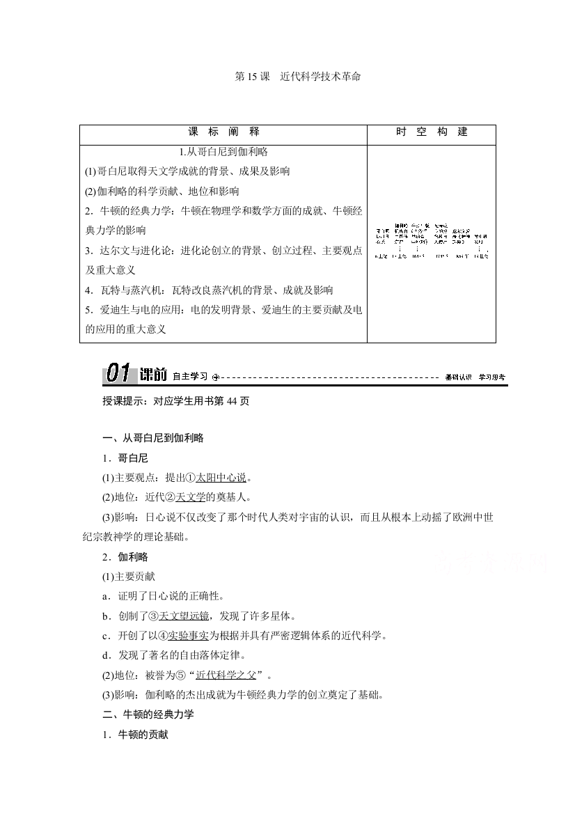 2020-2021学年岳麓版历史必修3学案：第15课　近代科学技术革命