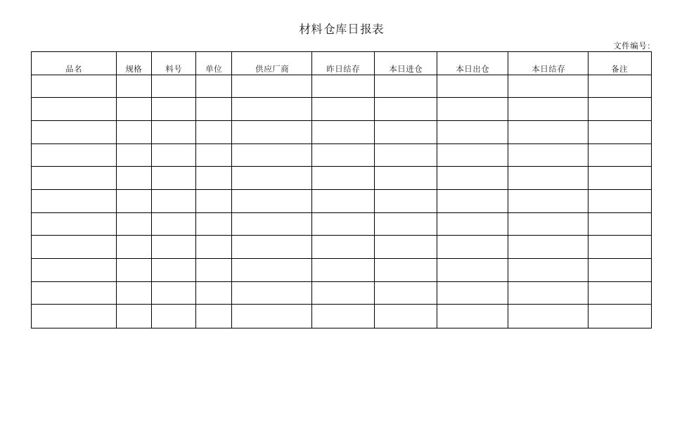 材料仓库日报表