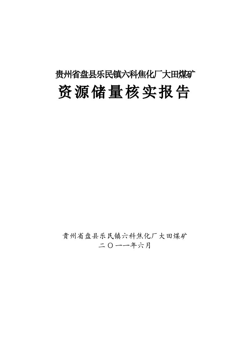 贵州省盘县乐民镇六科焦化厂大田煤矿储量核实报告