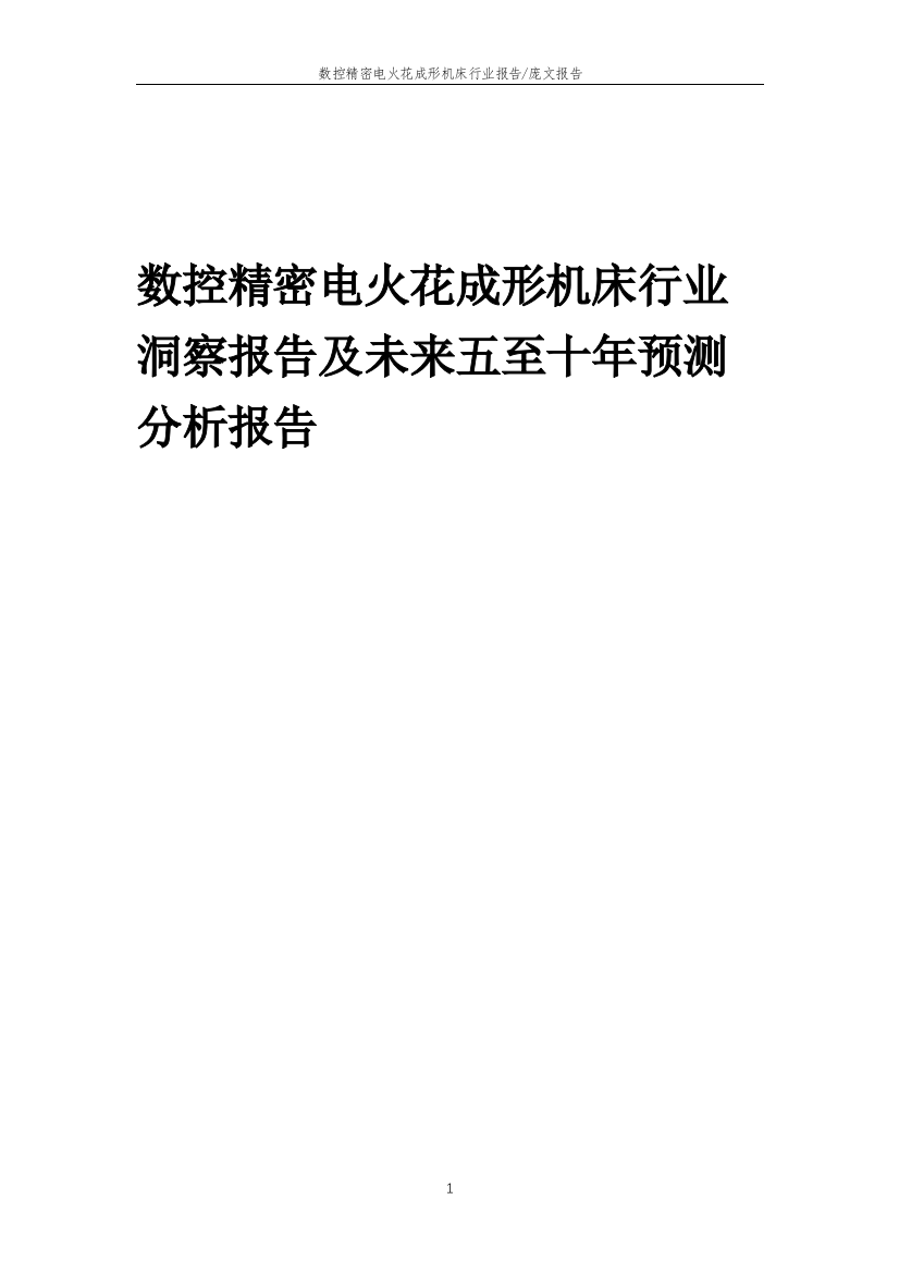 2023年数控精密电火花成形机床行业洞察报告及未来五至十年预测分析报告