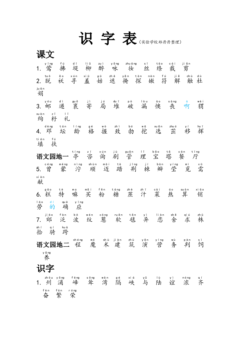 (完整word版)部编二年级下册生字表写字表注音版