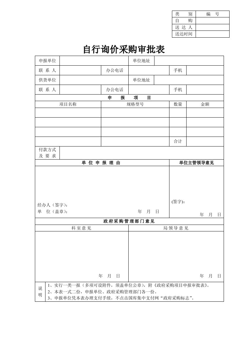 自行询价采购审批表