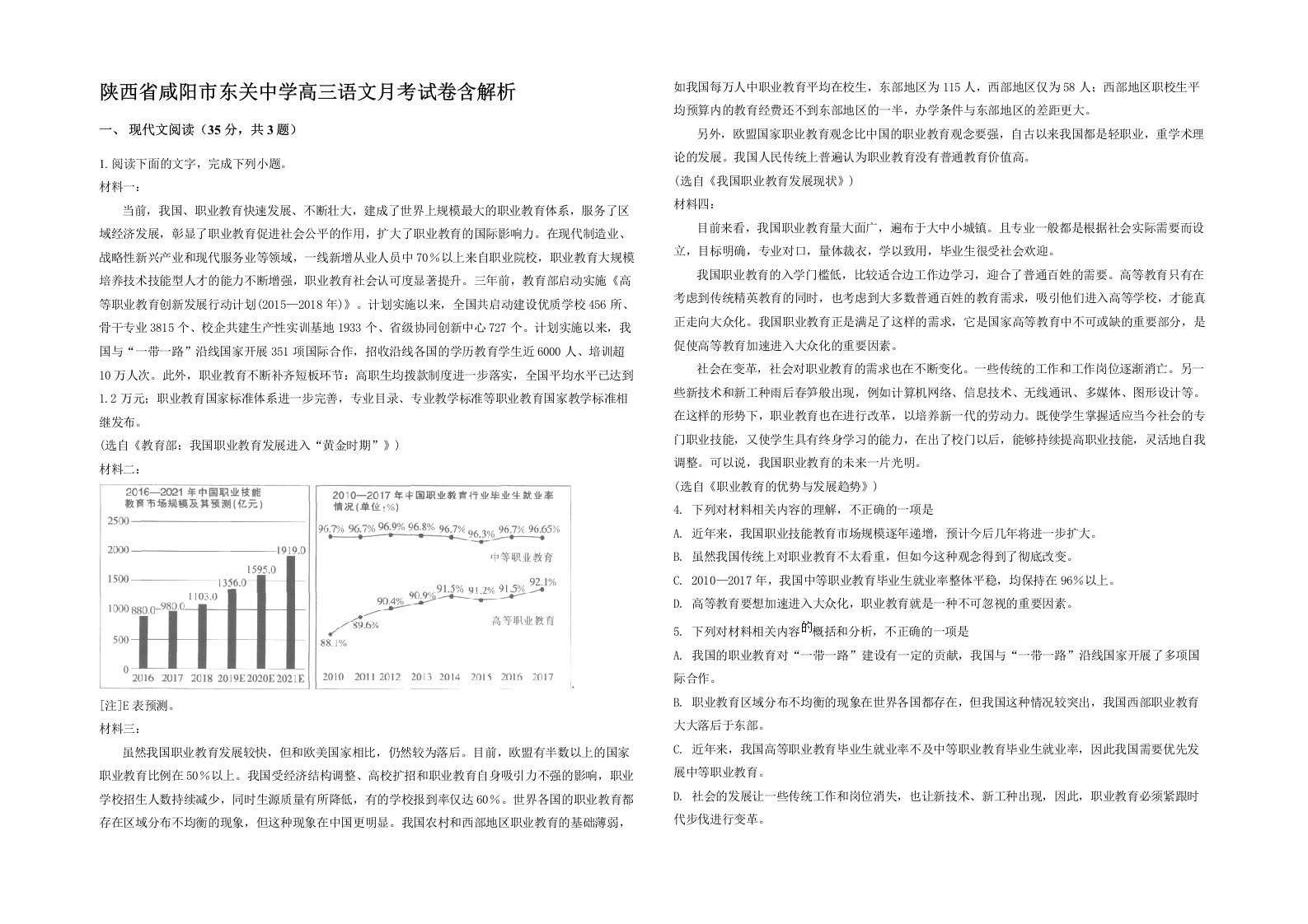 陕西省咸阳市东关中学高三语文月考试卷含解析