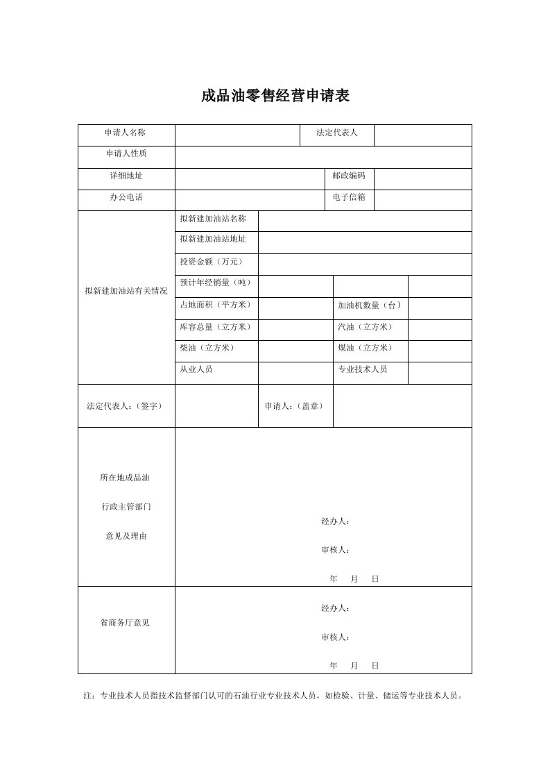 成品油零售经营申请表