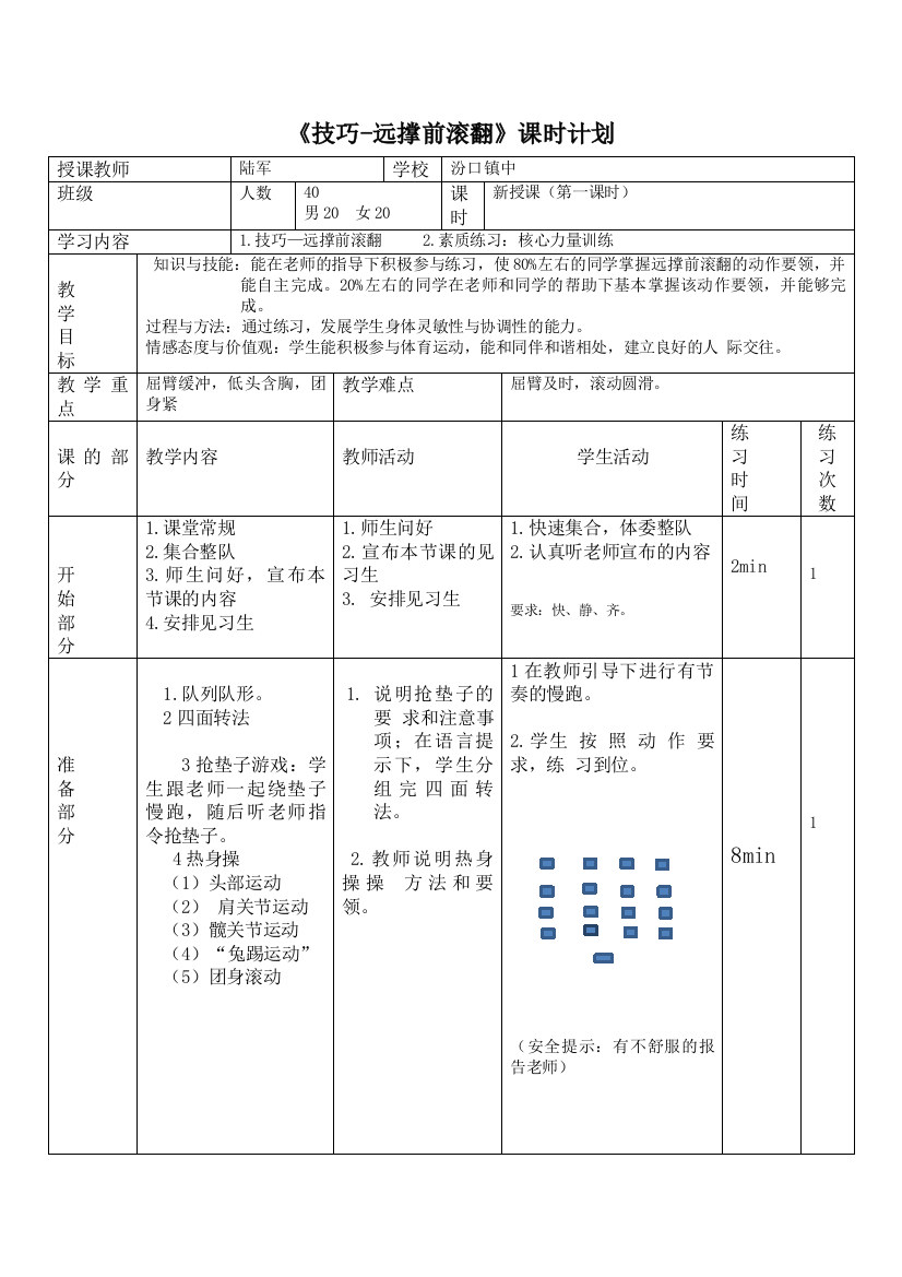 远撑前滚翻公开课教案教学设计课件案例试卷