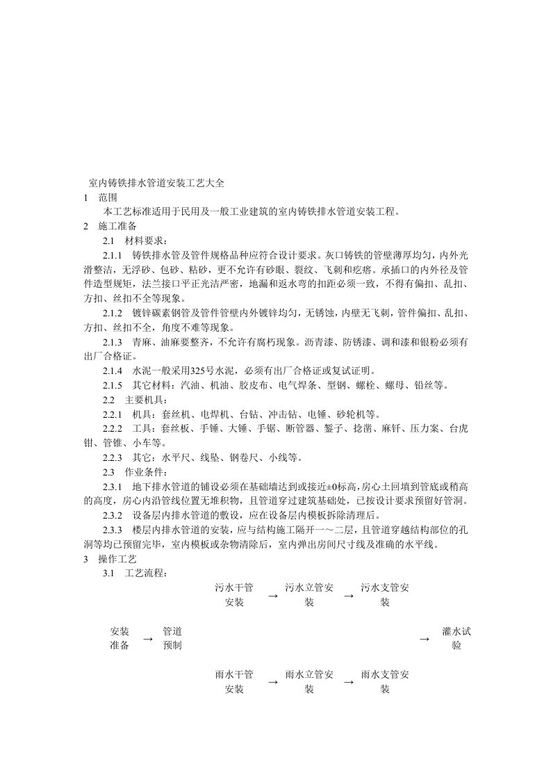 室内铸铁排水管道安装工艺