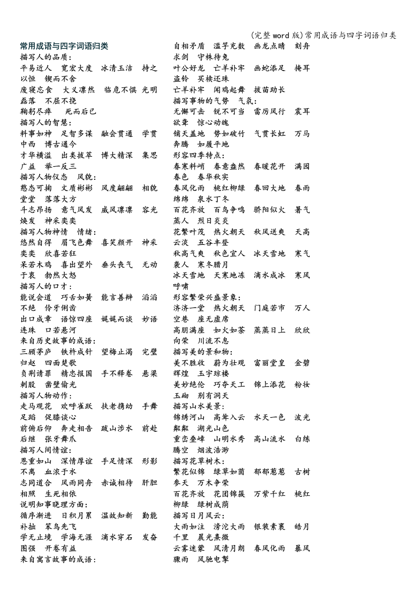 常用成语与四字词语归类