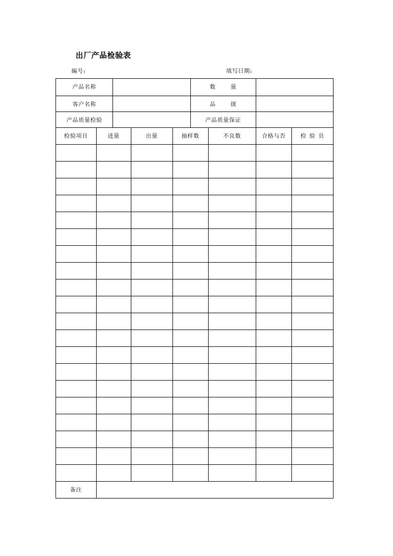 精选出厂产品检验表