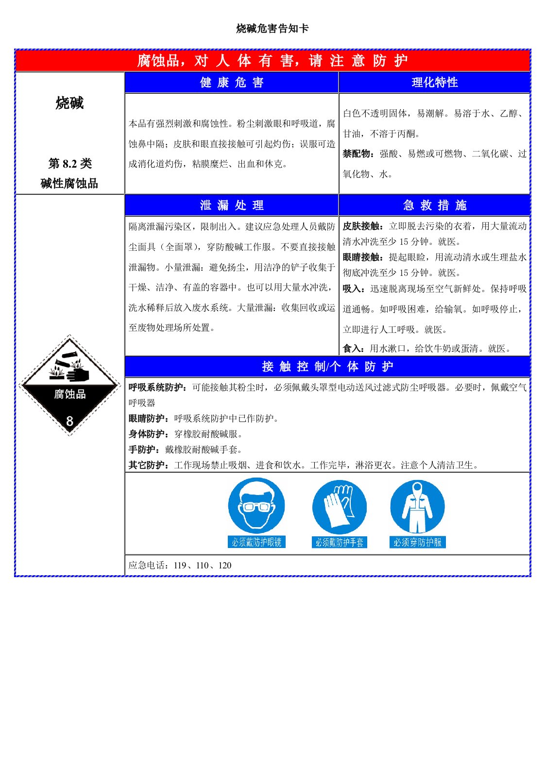 烧碱危害告知卡