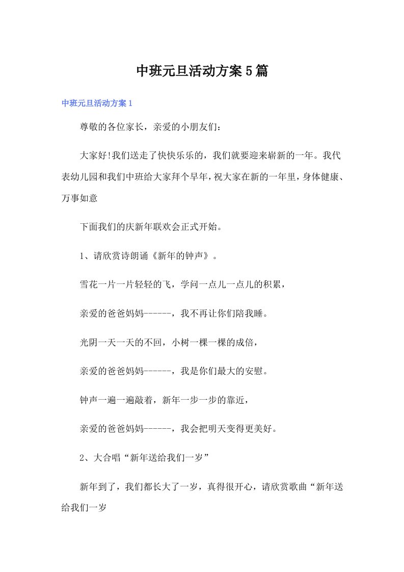 中班元旦活动方案5篇