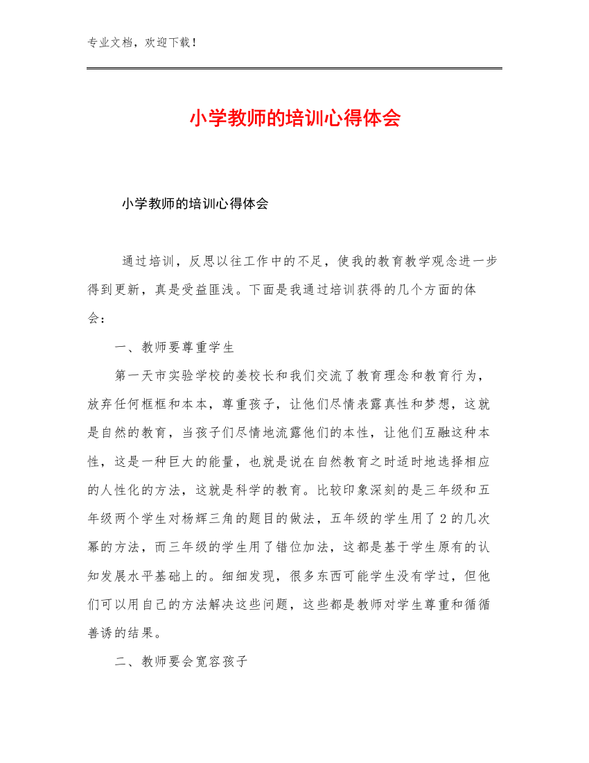 2023小学教师的培训心得体会范文11篇