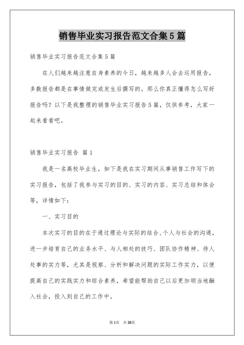 销售毕业实习报告范文合集5篇