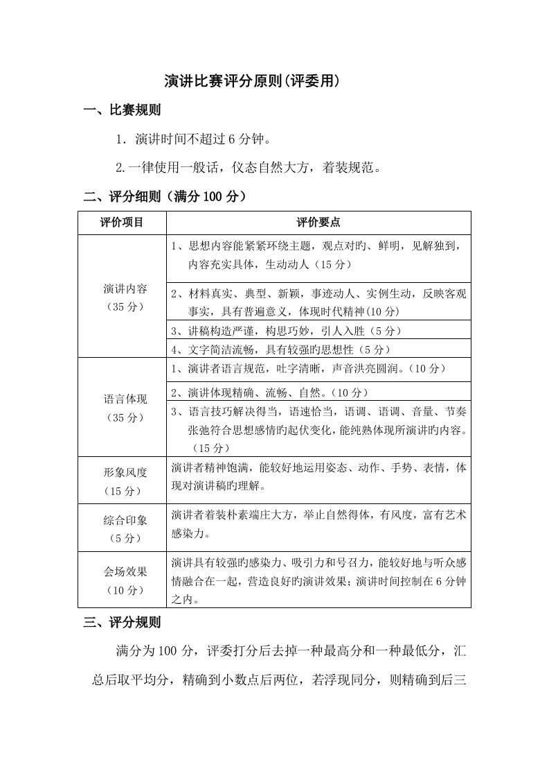 演讲比赛评分的重点标准评委用