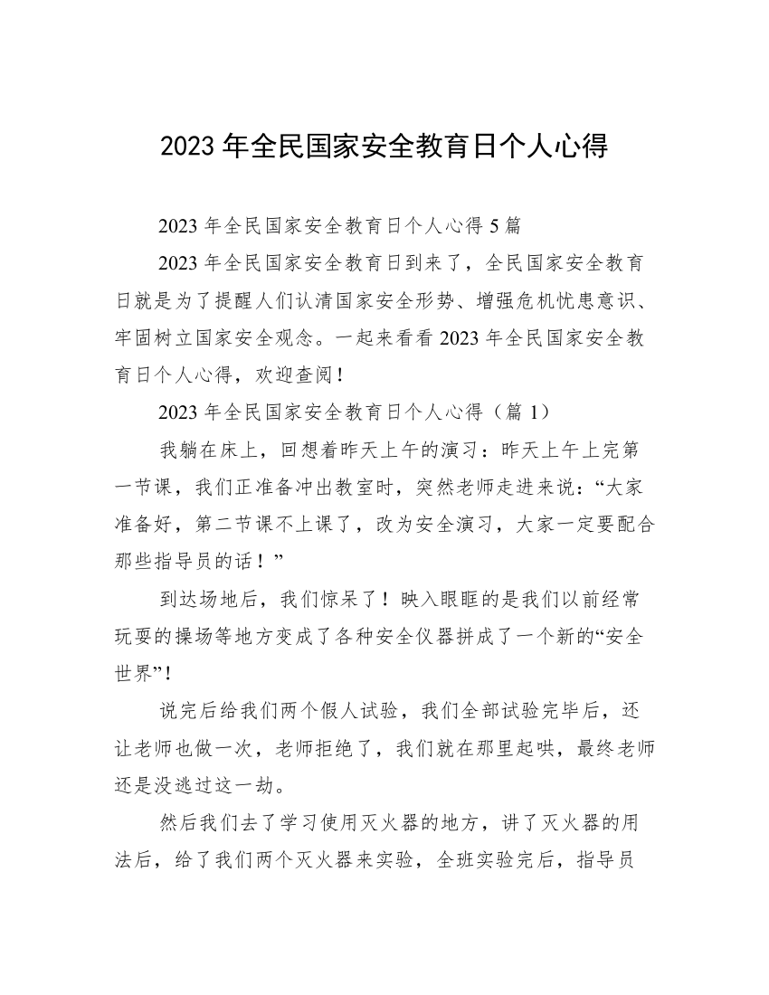 2023年全民国家安全教育日个人心得