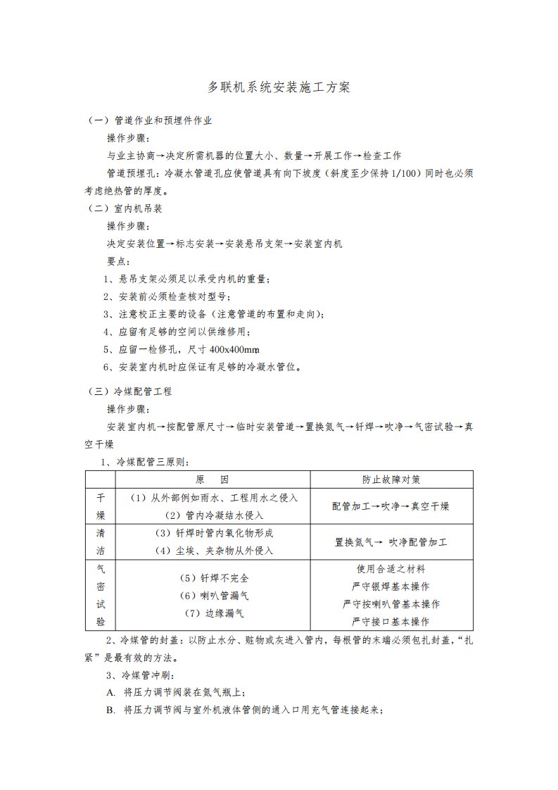 多联机系统安装施工方案