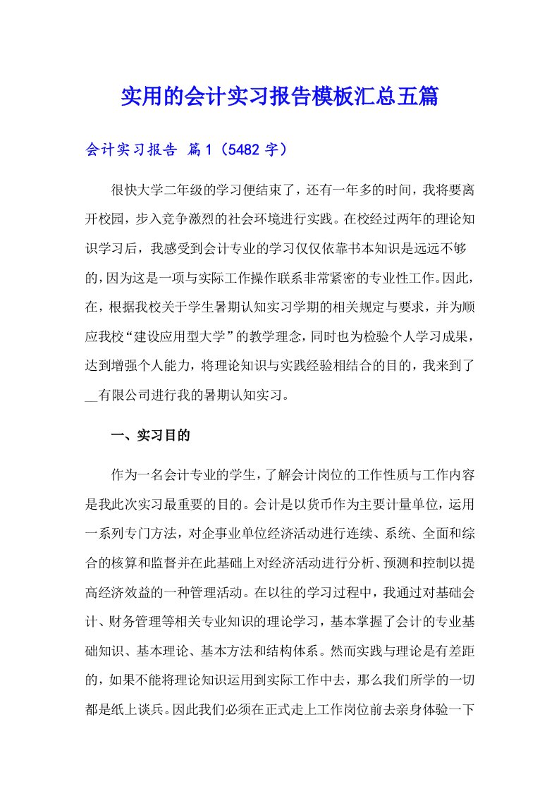 实用的会计实习报告模板汇总五篇