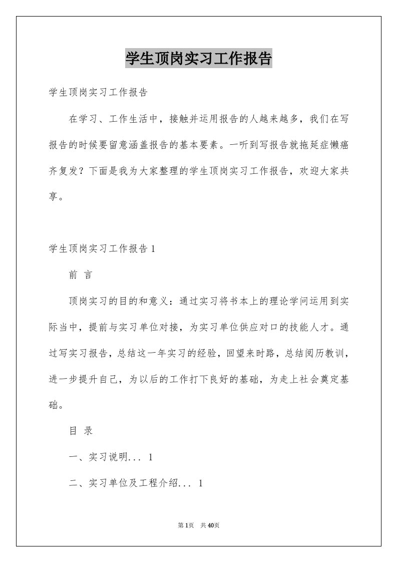 学生顶岗实习工作报告例文